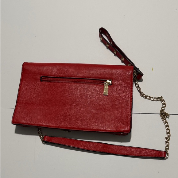 Elegant Red Studded Clutch with Gold Chain - Picture 3 of 6